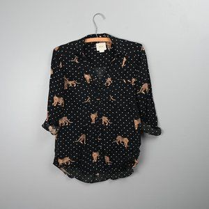 Maeve by Anthropologie Black / White Cheetah Print Tab Sleeve Blouse - Size 0